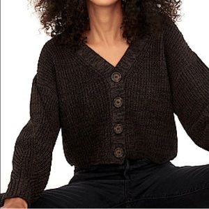 Urban Outfitters Turner Ribbed Cropped Button-Down Cardigan Black/Brown sz S